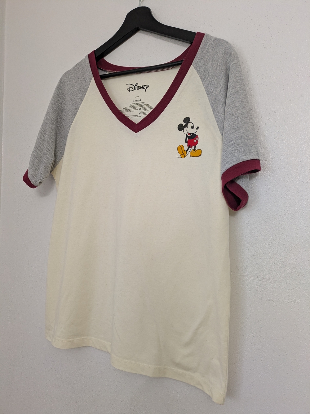 Disney Cream Raglan Tee with Gray Sleeves and Maroon Trim